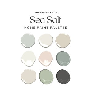 Sea Salt Sherwin Williams Interior Paint Palette, 2022 Trending Modern Coastal Beach House Color Palette, Whole House Paint Colors
