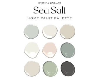 Paleta de pintura para interiores Sea Salt Sherwin Williams, paleta de colores de tendencia para casas de playa costeras modernas de 2022, colores de pintura para toda la casa