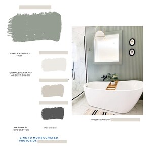 May include: A bathroom featuring a white bathtub, a green tiled wall, and a white vanity. The bathroom has a contemporary design with a sleek bathtub and a simple vanity.