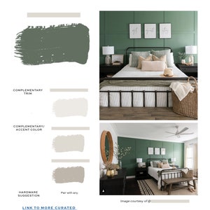 May include: A bedroom with a green wall and a black metal bed frame. The bed has a white and black striped duvet cover and a white throw blanket. There are two white pillows and a pink pillow on the bed. There are two lamps on the nightstands and a fan in the ceiling. The text "get grunt stay" is on the wall above the bed.
