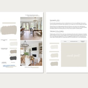 May include: A guide to choosing paint colors for a home, featuring two interior design photos and a color palette with paint swatches. The text includes the phrase "Sneak Peek!" and suggests using Samplize.com for paint samples.