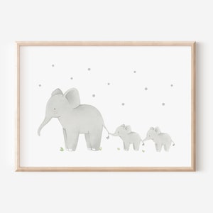 Kinderbild Elefantenfamilie A5 A4 Kinderposter Elefant Kinderzimmer Poster Tierposter Tierbild Aquarell