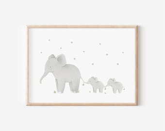 Kinderbild Elefant A4 Kinderposter Kinderzimmer Poster Tierposter Tierbild Aquarell