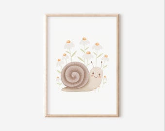 Kinderbild Schnecke A5 A4 A3 Kinderposter Kinderzimmer Poster Tierposter Tierbild