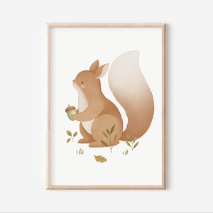 Kinderbild Eichhörnchen A5 A4 A3 Kinderposter Waldtiere Kinderzimmer Tierposter Tierbild Aquarell