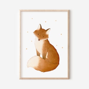 Kinderbild Fuchs A5 A4 Kinderposter Kinderzimmer Waldtiere Poster Tierposter Tierbild Aquarell