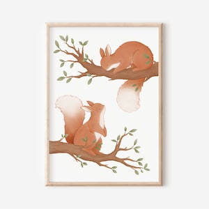 Kinderbild Eichhörnchen A5 A4 Kinderposter Kinderzimmer Waldtiere Poster Tierposter Tierbild Aquarell