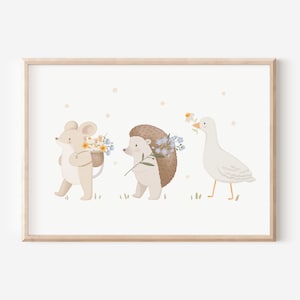Kinderbild Maus Igel Gans A5 A4 A3 Kinderposter Blumen Kinderzimmer Tierposter Tierbild Aquarell