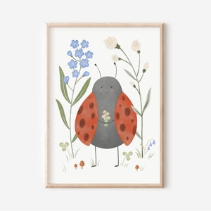 Kinderbild Marienkäfer A5 A4 Kinderposter Kinderzimmer Poster Tierposter Tierbild
