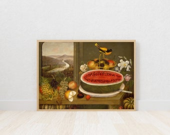 Vintage Watermelon Art | Flowers | Fruit | Birds |  Gallery Wall | Digital Print  | Printable | Whimsical