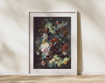 Dark Moody Flowers Painting | Vintage Gallery Wall | Digital Printable