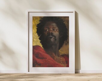 Vintage Portrait Painting | Man in Red cloth | Digital Print | Printable Wall Art | Moody Contrast