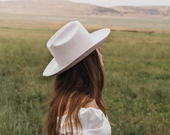 Ivory Wool Felt Cowboy Hat: Fall Wide Brim Rancher Fedora, custom burned designs