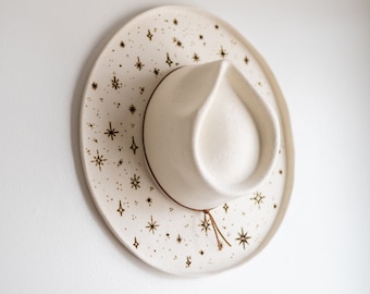 Hand Burned Star Fedora, Fall Fall Wide Brim: Ivory Wool Felt Cowboy Hat