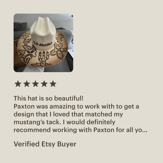 Hand Burned Cream 100% Wool Floppy Brim Fedora Hat - Size Is Adjustable Hand Burned Wool Fedora, Beige Ombré Cowboy Hat, Desert  main image 4