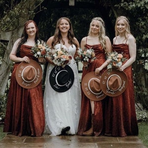 Custom Wedding Party Hats, Bulk Personalized Hats, Hand Burned Wide ...