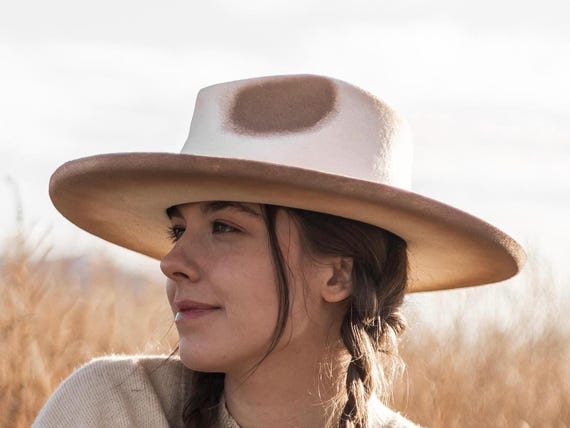 Burnt Beige Ombré Wool Fedora: Fall Wide Brim, Bride, Cowboy  display picture 3