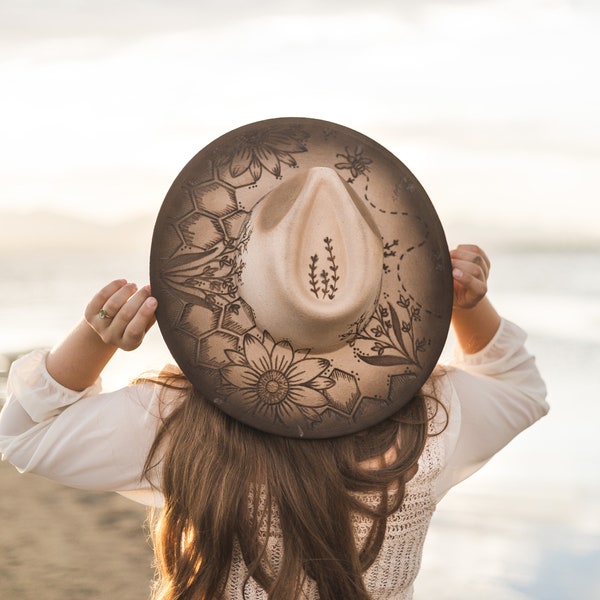 Hand Burned Wide Brim Fedora | Mother’s Day Gift | Handmade Unique Gifts | THE HONEYBEE