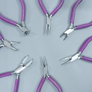 Jewelry Pliers - Set of 7 - Round, Bend, Flat & Nylon, Chain, Side  End Cutter,
