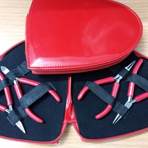 Set of 4 Jewelry Pliers with Heart Shape Red Case