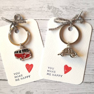VW Bulli & Käfer Schlüsselanhänger – VW Bus Beetle Schlüsselring, Oldtimer Geschenk Führerschein Vatertag, Retro, individualisierbar