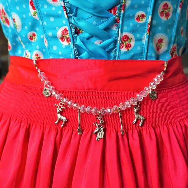 Trachtenschmuck Dirndl Schürzen Perlen Charivari mit Anhänger - silberfarben - Geschenk Damen Dirndlschmuck - Trachtenkette fürs Mieder