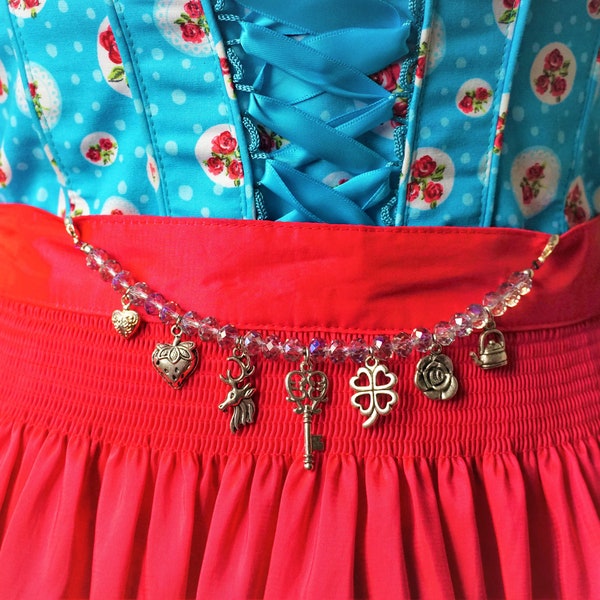 Trachtenschmuck Dirndl Schürzen Perlen Charivari mit Anhänger - silberfarben - Geschenk Damen Dirndlschmuck - Trachtenkette fürs Mieder