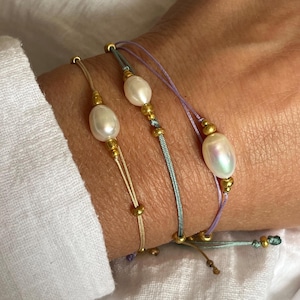 Süßwasserperlen boho Armband personalisiert • Harmonie • minimalistisches Armbändchen Freundschaftsarmband mit Perle als Geschenk Freundin
