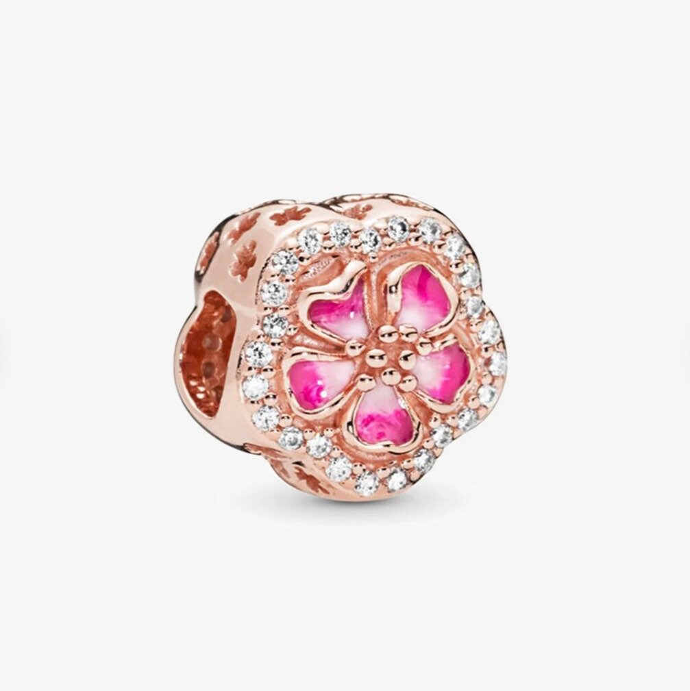 Enamel Rose Gold Flower Charm for 