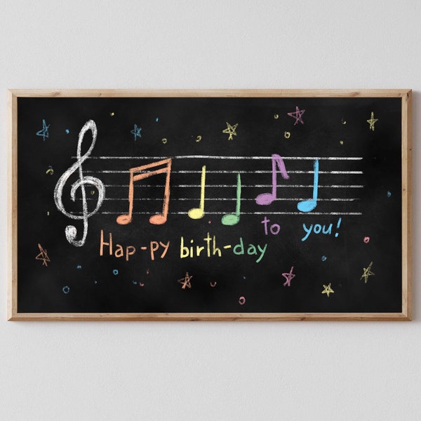 Samsung Frame TV Art, Happy Birthday Song , Musical Chalk art, Frame TV Art, Instant Download, Digital Download, Chalkboard