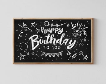 Happy Birthday Digital Art for Samsung Frame TV – Blackboard Style
