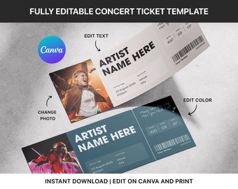Custom Concert Ticket Voucher, Concert Ticket Template Canva, Personalized Event Ticket,Gift Voucher, Ticketmaster Fake Concert, Ticket Stub