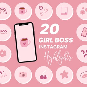 20 Girl Boss Instagram Highlight Covers, Pink Instagram Highlight Set, Cute Pink Instagram Highlight Cover, Abstract, Pink Highlights