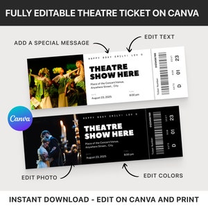 Benutzerdefinierte Theaterkartengutschein, Theaterkartenvorlage Canva, personalisierte Veranstaltungskarte, Geschenkgutschein, Ticketmaster Fake Ticket, Ticket Stub