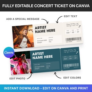 Benutzerdefinierte Konzertkarten-Gutschein, Konzertkarten-Vorlage Canva, personalisiertes Veranstaltungskarte, Geschenkgutschein, Ticketmaster Fake-Konzert, Ticket-Stub