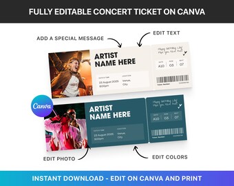 Custom Concert Ticket Voucher, Concert Ticket Template Canva, Personalized Event Ticket,Gift Voucher, Ticketmaster Fake Concert, Ticket Stub