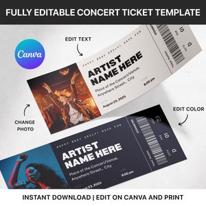 Benutzerdefinierte Konzertkarten-Gutschein, Konzertkarten-Vorlage Canva, personalisiertes Veranstaltungskarte, Geschenkgutschein, Ticketmaster Fake-Konzert, Ticket-Stub