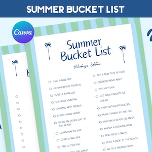 Summer Bucket List Printable, Custom Summer Bucket List, Summer To Do List, Editable Template Instant Digital Download