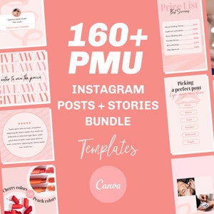 160+ PMU Instagram BUNDLE | PMU Instagram Posts & Stories | Permanent Makeup Template | Canva Template Instagram