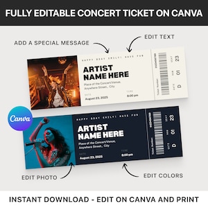 Benutzerdefinierte Konzertkarten-Gutschein, Konzertkarten-Vorlage Canva, personalisiertes Veranstaltungskarte, Geschenkgutschein, Ticketmaster Fake-Konzert, Ticket-Stub