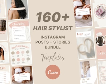 160+ Hair Stylist Instagram BUNDLE | Haircare Templates | Editable Hair Saloon Social Media | Canva Template Instagram