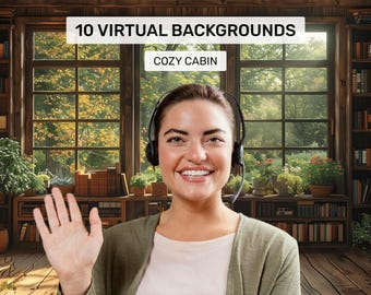 Cozy Cabin Zoom Backgrounds: Winter Home Office (Digital Download)