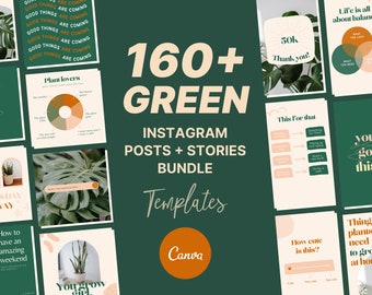 160+ Green Neutral Instagram BUNDLE, Canva Templates, Green Creative Instagram Templates, Nature Canva Templates