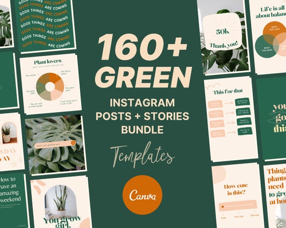 160+ Green Neutral Instagram BUNDLE, Canva Templates, Green Creative Instagram Templates, Nature Canva Templates
