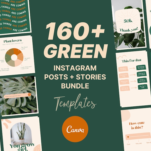 160+ Green Neutral Instagram BUNDLE, Canva Templates, Green Creative Instagram Templates, Nature Canva Templates