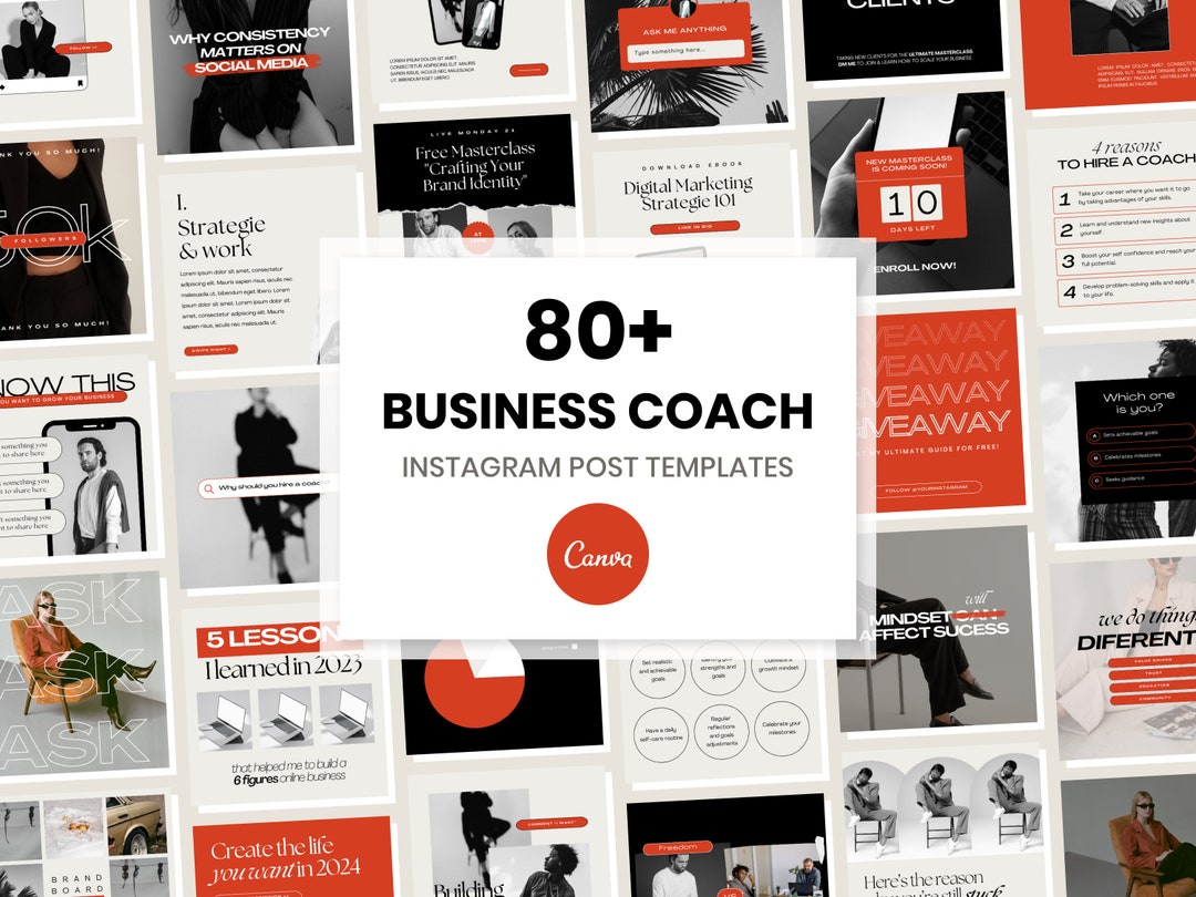 Business Coach Instagram Posts | Red Canva Templates - Etsy