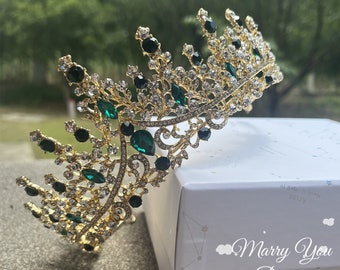 Vintage Gold Tiara,Champagne Crystal Crown,Headdress Jewelry for Wedding/Prom/Photo,Bridal Crowns,Silver or Gold Tiara,Princess/Queen Gift