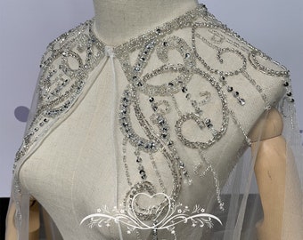 Custom 50'' Luxury Beaded Lace Bridal Veil Cape,Sequined&Beading Wedding Cape,Wedding Shoulder Veil,White Cape Bridal,Wedding Long Capelet