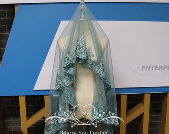Velo de novia de gota de mantilla vintage, Velo de gota de tul de encaje de borde, Velo de novia de tul elegante, Velo de novia de gota, Velo de novia de playa, Velo de los años 30