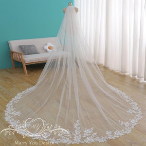 Luxury Lawn Wedding Veil,Dreamy Beads Beach Wedding Veil,Shining Floral Bridal Veil,Classic Church Bridal Veil,1 Tier Cathedral Wedding Veil